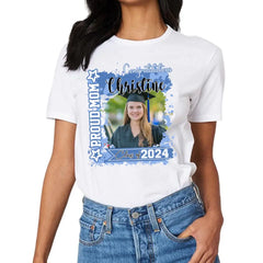 T-shirt personnalisé - Cadeau souvenir de remise des diplômes - Aquarelle Fier maman papa d’une photo diplômée 2024