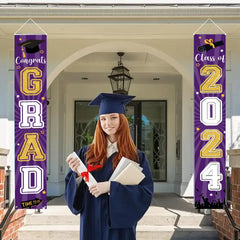 Class of 2025 Graduation Door Banner | Congrats Grad Purple Welcome Decor | Graduation Party Porch Sign