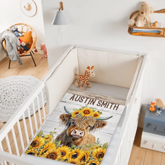 Personalized Name Sunflower Highland Cow Blanket - Gift For Baby Child Family Member
