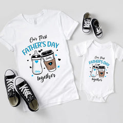 Première fête des pères ensemble - T-shirt unisexe personnalisé et cache-couche pour bébé