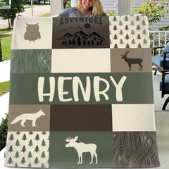 Customized Boy Names Nature Themed Baby Blanket, Great Birthday Gift