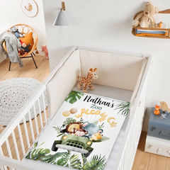 Animaux de safari aquarelle personnalisés accueillant avec couverture de camion