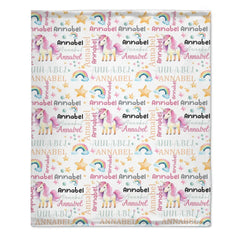 Unicorn Pattern Name Custom Blanket For Boys Girls Babies
