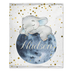Sleeping Elephant Name Customized Kids Blanket Gift for Boys and Girls