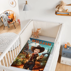 Cowboy Boys Blanket with Photo, Personalized Western Boy Blanket Custom Cowboy Gifts for Boys