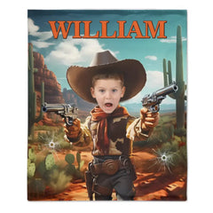 Cowboy Boys Blanket with Photo, Personalized Western Boy Blanket Custom Cowboy Gifts for Boys