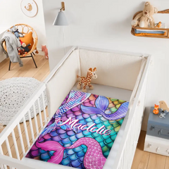 Mermaid Themed Customized Name Blanket Birthday Gift for Toddler
