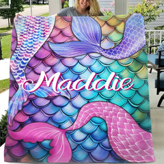 Mermaid Themed Customized Name Blanket Birthday Gift for Toddler