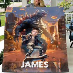 Custom Blanket for Kids, Mutant Monsters Home Decor, King of the Monsters Boys Name Blanket