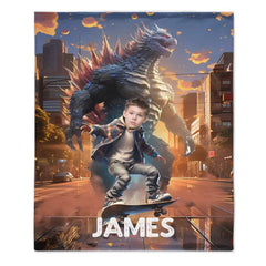 Custom Blanket for Kids, Mutant Monsters Home Decor, King of the Monsters Boys Name Blanket