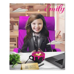 Photo Blanket, Girl in Suit with Photo, Customized Name Kids Blanket