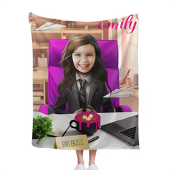 Photo Blanket, Girl in Suit with Photo, Customized Name Kids Blanket