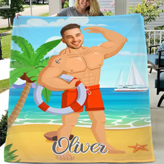 Muscle Body Face Custom Blanket, Mr. Bodybuilder Personalized Blanket
