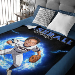 Personalized Name Face Custom Cartoon MLB Blanket - Gifts for MLB Fans