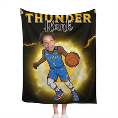 Personalized Name Picture Custom Cartoon NBA Blanket - Gifts for Thunder Fans