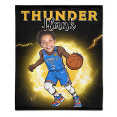 Personalized Name Picture Custom Cartoon NBA Blanket - Gifts for Thunder Fans