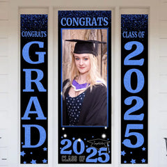Three Slices Front Door Banner With Pictures Class of 2025 - High School or College University for Graduation Door Banner for Front Door or Porch