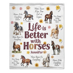 Life Is Better With Horses - Personalized Horse Blanket - Gift for Horse Lovers