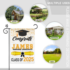 Custom Fall Graduation Gift Garden Flag, Class Of 2025 Golden Theme With Name