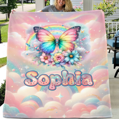 Customized Colorful Butterfly Blanket - Personalized Name - Gift For Butterfly Lovers - SDG