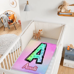 Custom Leopard Print Kids Blanket - Personalized Initial Name Throw Blanket - Gift for Girls Boys Children