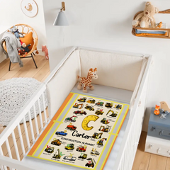 Custom Construction Alphabet Blanket – Personalized Truck Learning Blanket – Gift for Kids & Toddlers