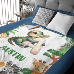 Custom Animal Alphabet Blanket – Personalized Jungle Learning Blanket – Gift for Kids