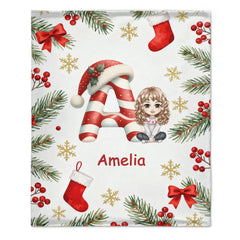 Customized Christmas Blanket - Personalized Character, Initial and Name - Christmas Gifts For Baby, Kid, Friend, Family -SDG