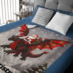 Customized Santa Claus Riding A Dragon Blanket - Personalized Text - Christmas Gift - SDG