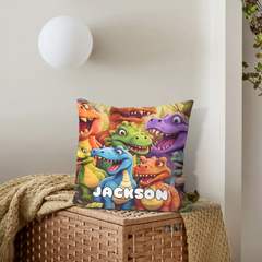 Customized Cute Dinosaur Throw Pillow - Personalized Name - Gift For Kids, Children