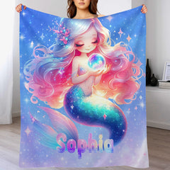 🧜‍♀️ Personalized Mermaid Blanket Set for Girls，Kids/Toddlers Blanket for Kindergarten & Elementary - SDG