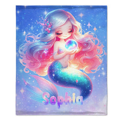 🧜‍♀️ Personalized Mermaid Blanket Set for Girls，Kids/Toddlers Blanket for Kindergarten & Elementary - SDG