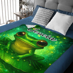 🐸Custom Trippy Frog Blanket – Personalized Name – Gift for Frog Lovers