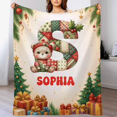 Custom Cute Baby Animal Alphabet Blanket – Personalized Animal And Initial Letter – Christmas Gift for Kids & Teens