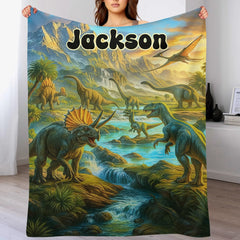 🦕Custom Jurassic World Blanket – Personalized Name - A Gift For Kids, Dinosaur Lovers
