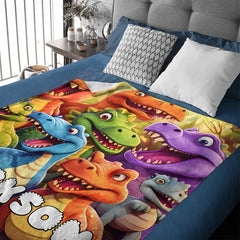 Customized Cute Dinosaur Blanket - Personalized Name - Gift For Kids, Children-LOGI