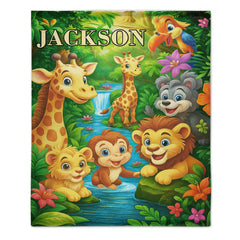 🌳Customized Animal Jungle Blanket - Personalized Name - Gift For Kids, Children - SDG