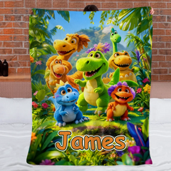 Custom Cute Dinosaur Blanket – Personalized Dino Family Throw – Gift for Kids - SDG