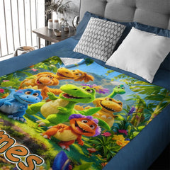 Custom Cute Dinosaur Blanket – Personalized Dino Family Throw – Gift for Kids - SDG