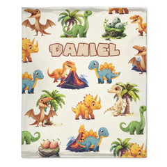 Custom Cartoon Dinosaur Blanket – Personalized Dino Fleece Blanket – Gift for Boys and Girls