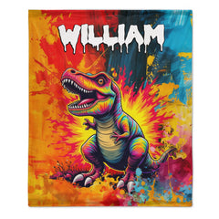 Custom Dinosaur Blanket – Personalized Graffiti T-Rex Throw – Gift for Kids and Teens