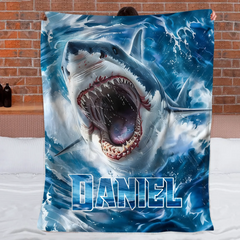 Custom Shark Blanket – Personalized Realistic Ocean Shark Throw – Gift for Boys
