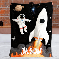 Custom Space Astronaut Blanket – Personalized Rocket Galaxy Throw