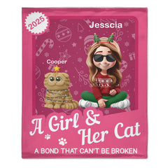 A Girl/Boy & Her/His Cats Has Unbreakable Bond Custom Blanket - Personalized Cartoon Characters - Christmas Gift For Cat Lovers