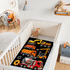 Custom Construction Vehicles Blanket – Personalized Construction Trucks Throw (Custom Name) – Gift for Kids & Toddlers