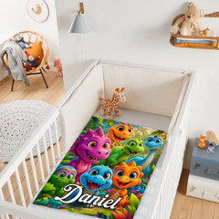Custom Colorful Dinosaur World Blanket – Personalized Name – Gift for Kids & Teens