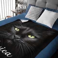 Customized Elegant Luminous-Eyed Cat Blanket - Personalized Name - Gifts For Cat Lovers