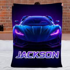 Neon Purple Car Customized Blanket - Personalized Name - Gifts For Racing, Car Lovers