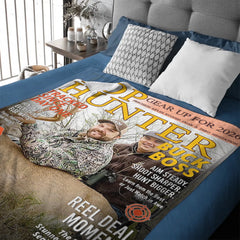 Customized Hunting Magazine Cover Blanket - Personalized Name And Photo - Gifts for Men, Deer Hunting, Hunting Lovers