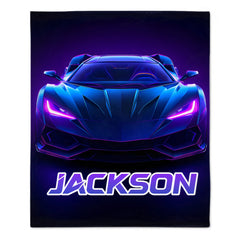 Neon Purple Car Customized Blanket - Personalized Name - Gifts For Racing, Car Lovers